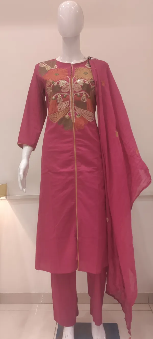 Mehandi_Green_Cotton_A_Line_Kurta_Set__And_Pink_Cotton_A_Line_Frunt_Cut_Kurta_Set_For_Women_Combo_Pack_Of_2
