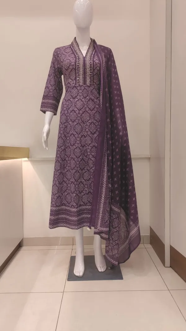 Musturd_Cotton_Onepice_Anarkali_Printed__And_Purple_Cotton_Printed_For_Women_Combo_Pack_Of_2