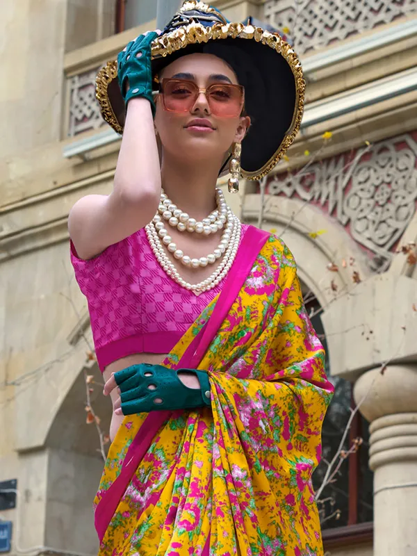 Women's_Crepe_Yellow_Printed_Designer_Saree_With_Blouse_Piece