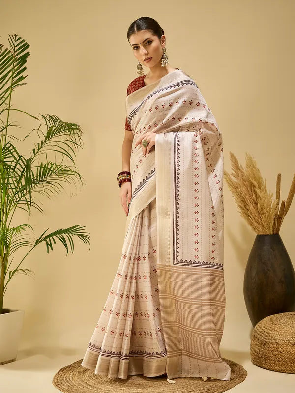 Women's_Silk_Blend_Beige_Printed_Designer_Saree_With_Blouse_Piece