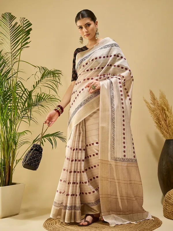 Women's_Silk_Blend_Beige_Printed_Designer_Saree_With_Blouse_Piece