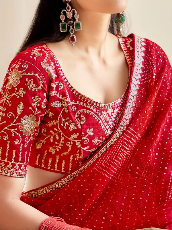 Women's_Georgette_Red_Embroidered_Designer_Saree_With_Blouse_Piece