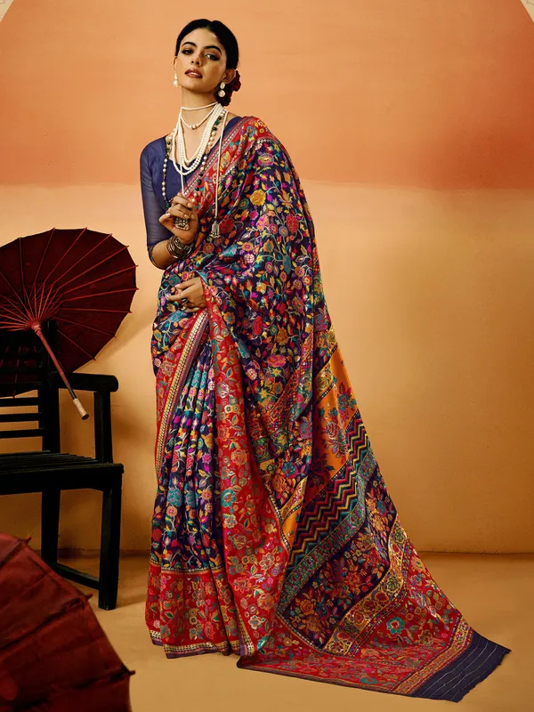 Women's_Cotton_Silk_Navy_Blue_Woven_Design_Designer_Saree_With_Blouse_Piece