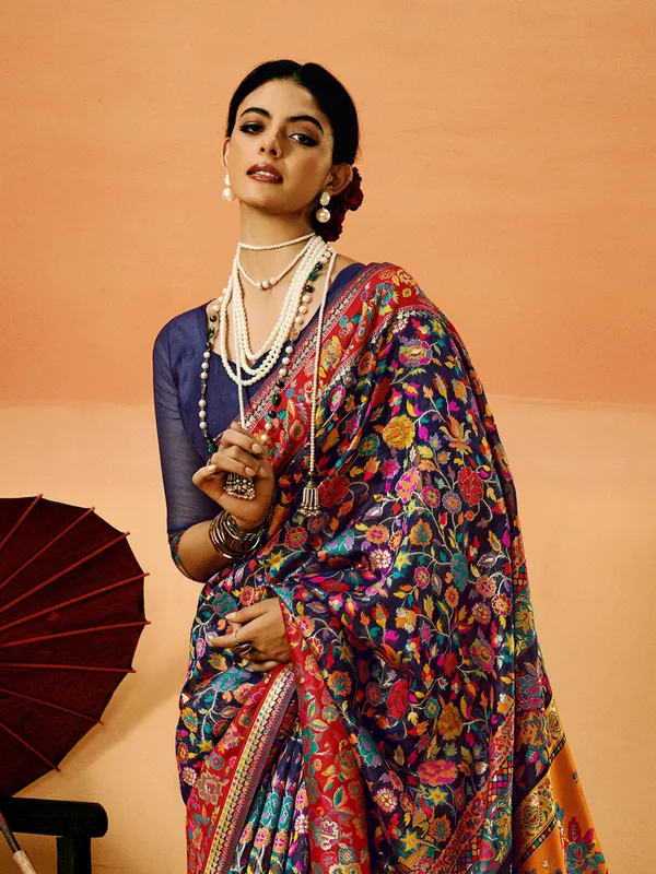 Women's_Cotton_Silk_Navy_Blue_Woven_Design_Designer_Saree_With_Blouse_Piece