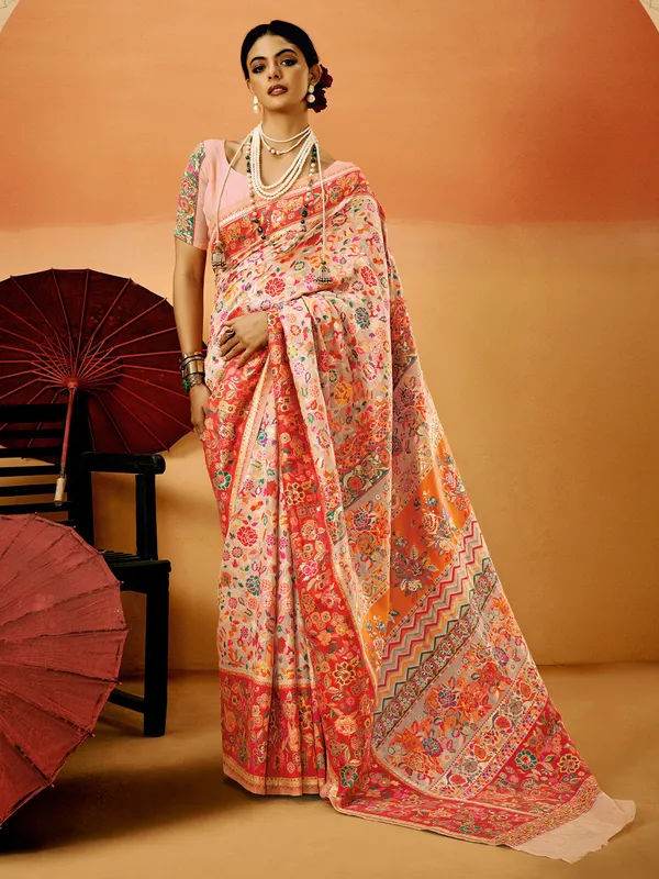 Women's_Cotton_Silk_Peach_Woven_Design_Designer_Saree_With_Blouse_Piece