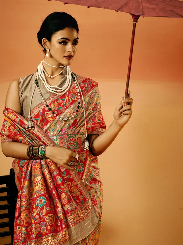 Women's_Cotton_Silk_Beige_Woven_Design_Designer_Saree_With_Blouse_Piece