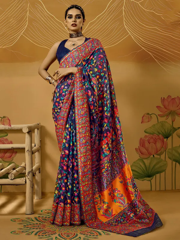 Women's_Cotton_Silk_Navy_Blue_Woven_Design_Designer_Saree_With_Blouse_Piece