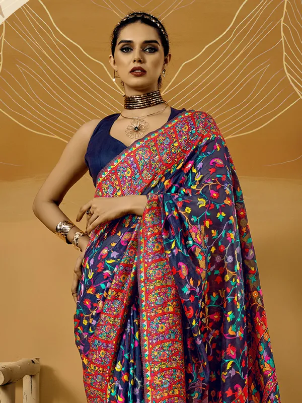 Women's_Cotton_Silk_Navy_Blue_Woven_Design_Designer_Saree_With_Blouse_Piece