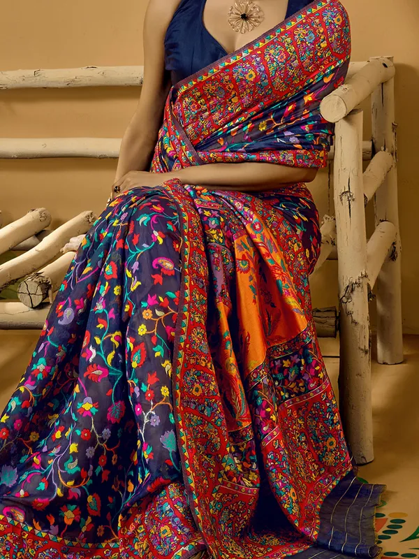 Women's_Cotton_Silk_Navy_Blue_Woven_Design_Designer_Saree_With_Blouse_Piece