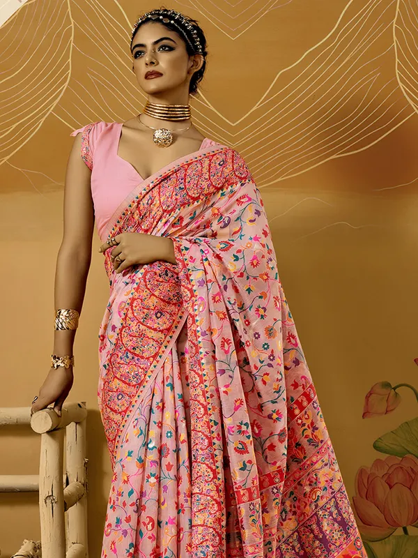 Women's_Cotton_Silk_Pink_Woven_Design_Designer_Saree_With_Blouse_Piece