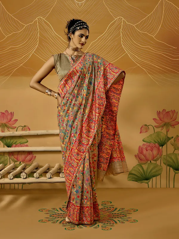 Women's_Cotton_Silk_Beige_Woven_Design_Designer_Saree_With_Blouse_Piece