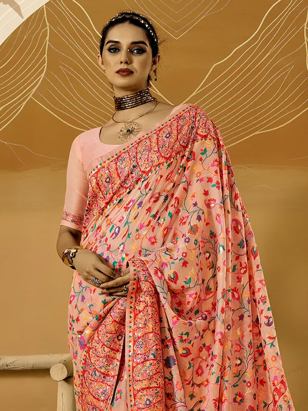 Women's_Cotton_Silk_Peach_Woven_Design_Designer_Saree_With_Blouse_Piece