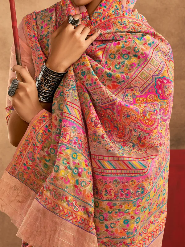 Women's_Cotton_Silk_Peach_Woven_Design_Designer_Saree_With_Blouse_Piece