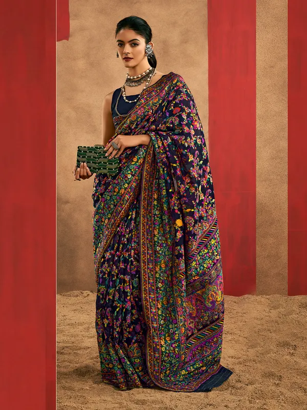 Women's_Cotton_Silk_Navy_Blue_Woven_Design_Designer_Saree_With_Blouse_Piece