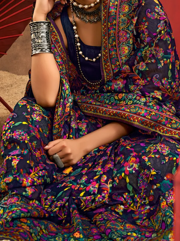 Women's_Cotton_Silk_Navy_Blue_Woven_Design_Designer_Saree_With_Blouse_Piece
