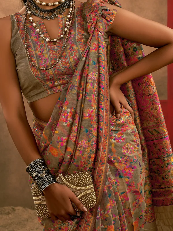 Women's_Cotton_Silk_Beige_Woven_Design_Designer_Saree_With_Blouse_Piece