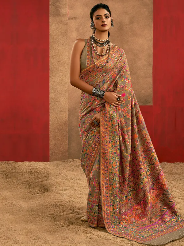 Women's_Cotton_Silk_Beige_Woven_Design_Designer_Saree_With_Blouse_Piece