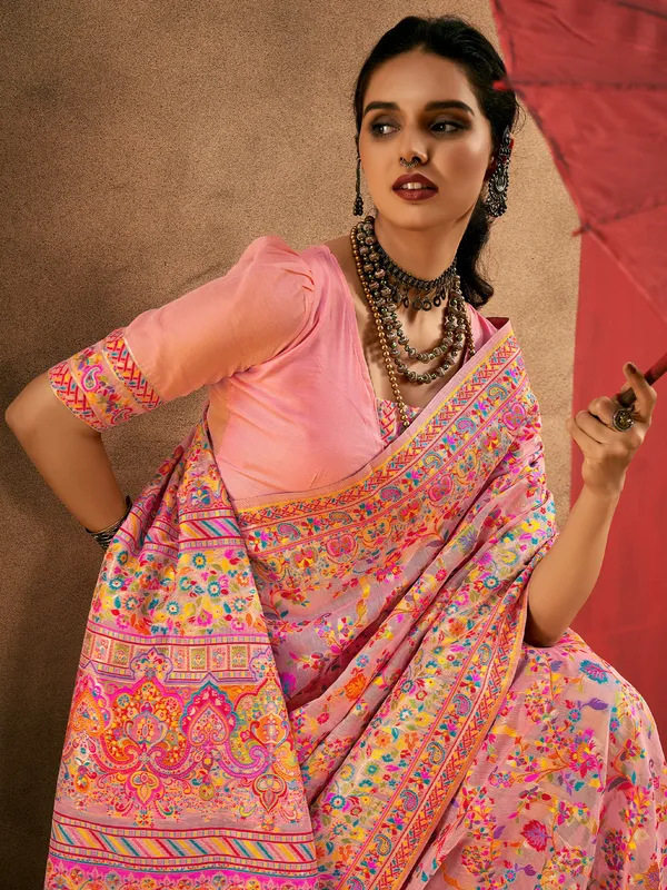 Women's_Cotton_Silk_Pink_Woven_Design_Designer_Saree_With_Blouse_Piece
