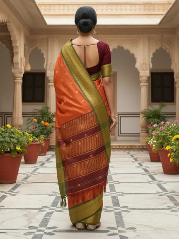 Women's_Silk_Blend_Orange_Woven_Design_Designer_Saree_With_Blouse_Piece