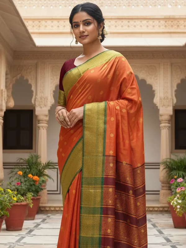 Women's_Silk_Blend_Orange_Woven_Design_Designer_Saree_With_Blouse_Piece