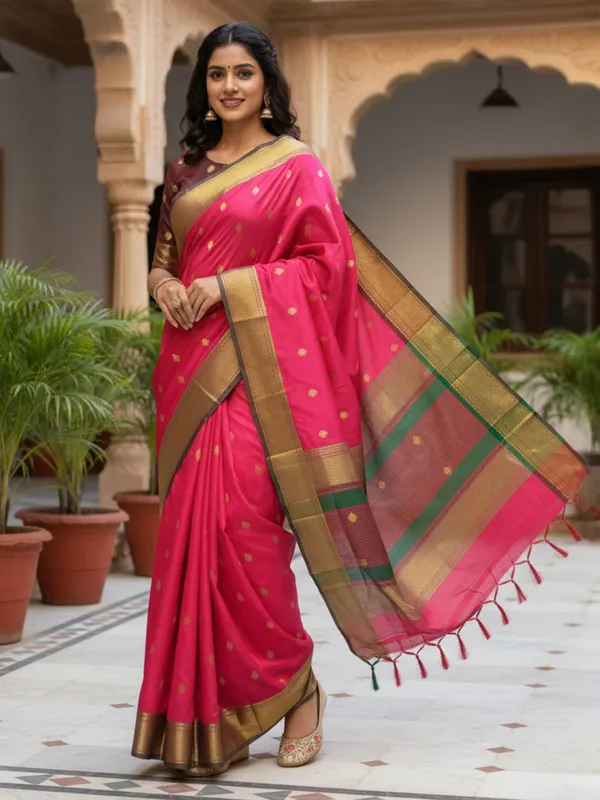 Women's_Silk_Blend_Pink_Woven_Design_Designer_Saree_With_Blouse_Piece