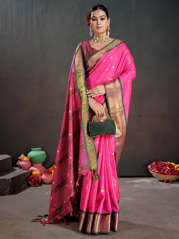 Women's_Silk_Blend_Pink_Woven_Design_Designer_Saree_With_Blouse_Piece