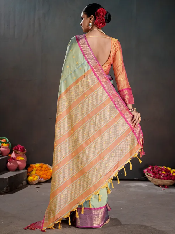 Women's_Silk_Blend_Aqua_Blue_Woven_Design_Designer_Saree_With_Blouse_Piece