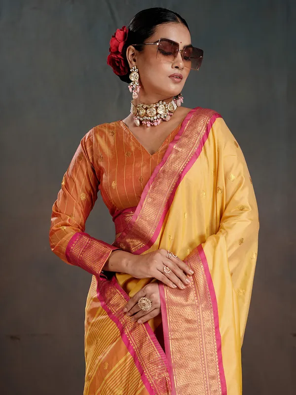 Women's_Silk_Blend_Mustard_Woven_Design_Designer_Saree_With_Blouse_Piece