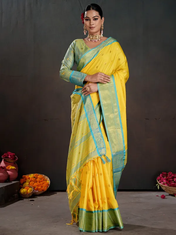 Women's_Silk_Blend_Yellow_Woven_Design_Designer_Saree_With_Blouse_Piece