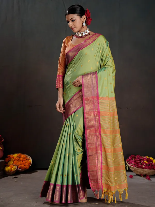 Women's_Silk_Blend_Light_Green_Woven_Design_Designer_Saree_With_Blouse_Piece