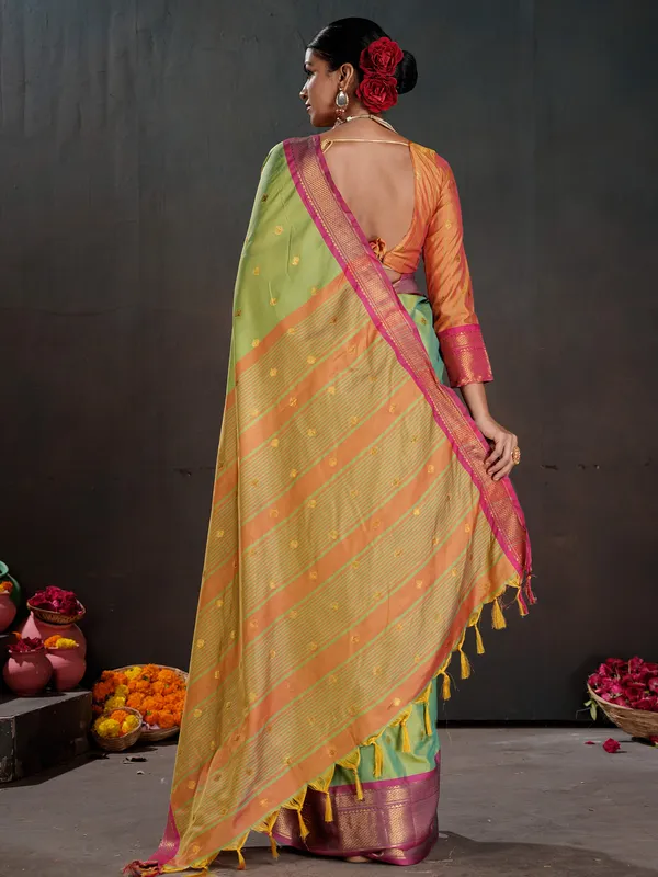 Women's_Silk_Blend_Light_Green_Woven_Design_Designer_Saree_With_Blouse_Piece