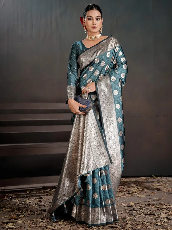 Women's_Silk_Blend_Light_Blue_Woven_Design_Designer_Saree_With_Blouse_Piece