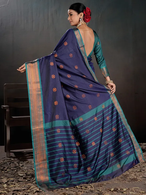 Women's_Silk_Blend_Navy_Blue_Woven_Design_Designer_Saree_With_Blouse_Piece