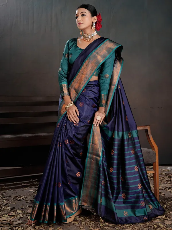 Women's_Silk_Blend_Navy_Blue_Woven_Design_Designer_Saree_With_Blouse_Piece