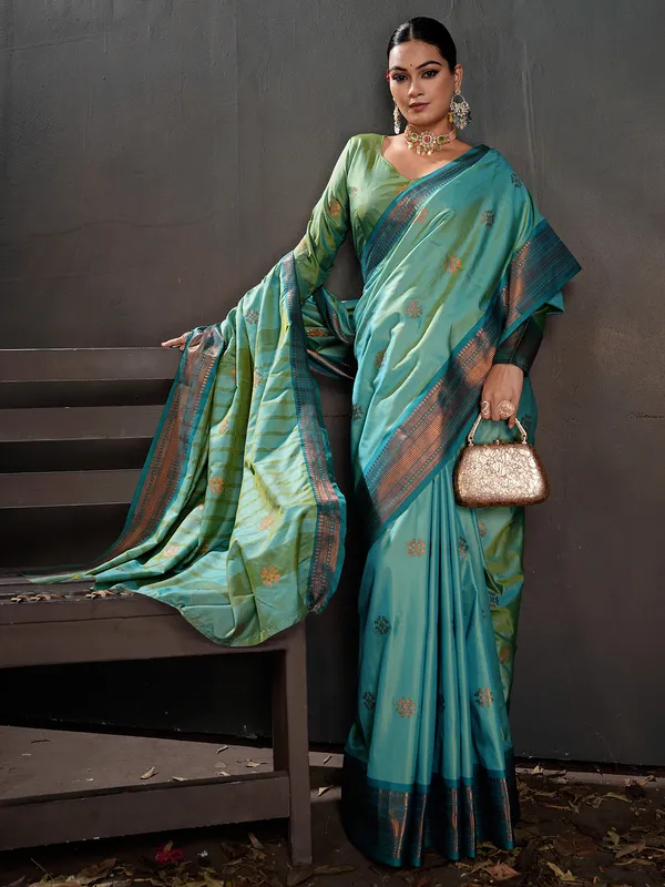Women's_Silk_Blend_Sea_Green_Woven_Design_Designer_Saree_With_Blouse_Piece