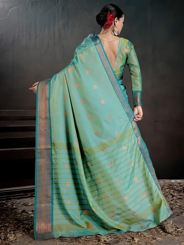 Women's_Silk_Blend_Sea_Green_Woven_Design_Designer_Saree_With_Blouse_Piece