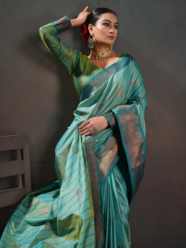 Women's_Silk_Blend_Sea_Green_Woven_Design_Designer_Saree_With_Blouse_Piece