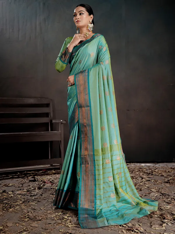 Women's_Silk_Blend_Sea_Green_Woven_Design_Designer_Saree_With_Blouse_Piece