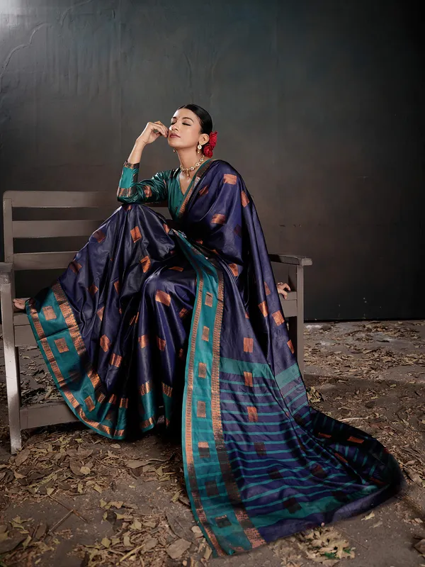 Women's_Silk_Blend_Navy_Blue_Woven_Design_Designer_Saree_With_Blouse_Piece