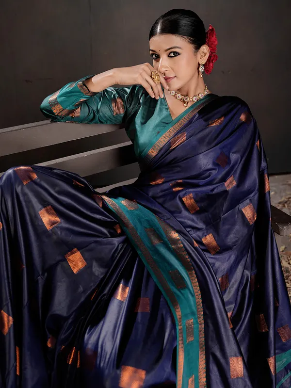 Women's_Silk_Blend_Navy_Blue_Woven_Design_Designer_Saree_With_Blouse_Piece