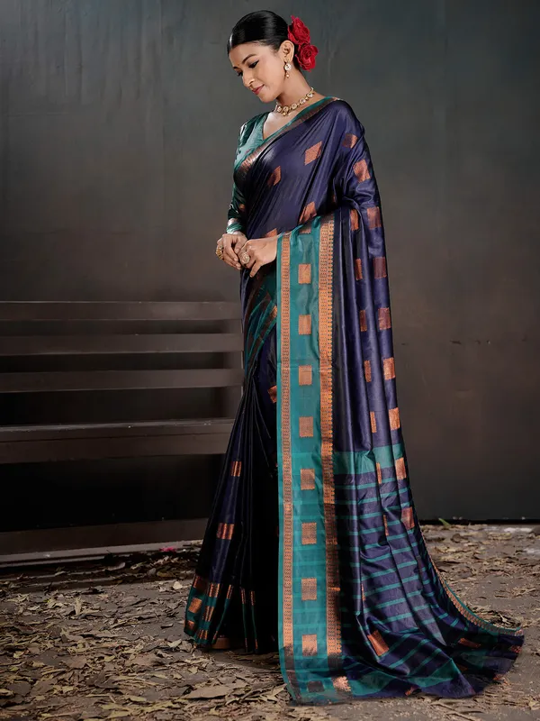 Women's_Silk_Blend_Navy_Blue_Woven_Design_Designer_Saree_With_Blouse_Piece