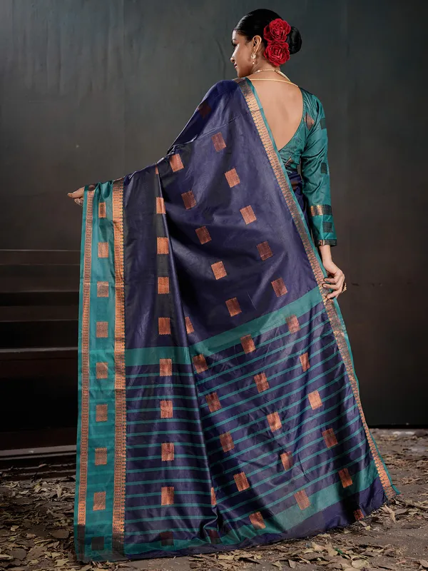 Women's_Silk_Blend_Navy_Blue_Woven_Design_Designer_Saree_With_Blouse_Piece