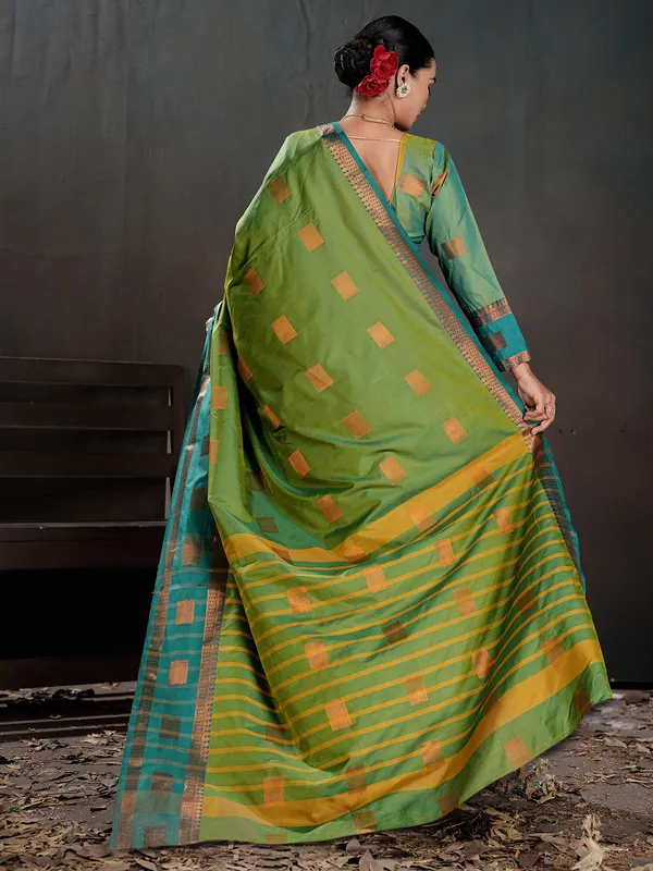 Women's_Silk_Blend_Sea_Green_Woven_Design_Designer_Saree_With_Blouse_Piece