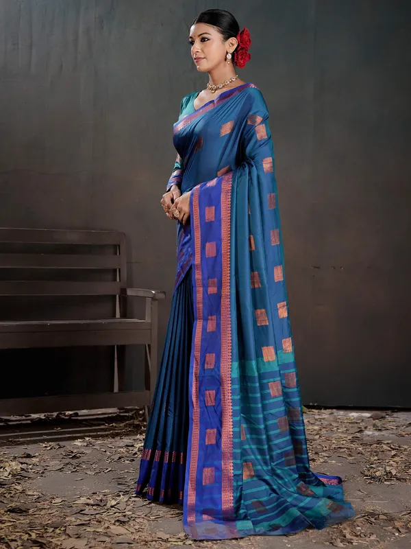 Women's_Silk_Blend_Blue_Woven_Design_Designer_Saree_With_Blouse_Piece