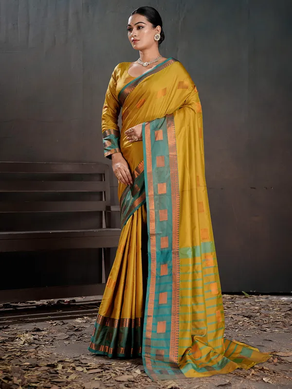 Women's_Silk_Blend_Yellow_Woven_Design_Designer_Saree_With_Blouse_Piece
