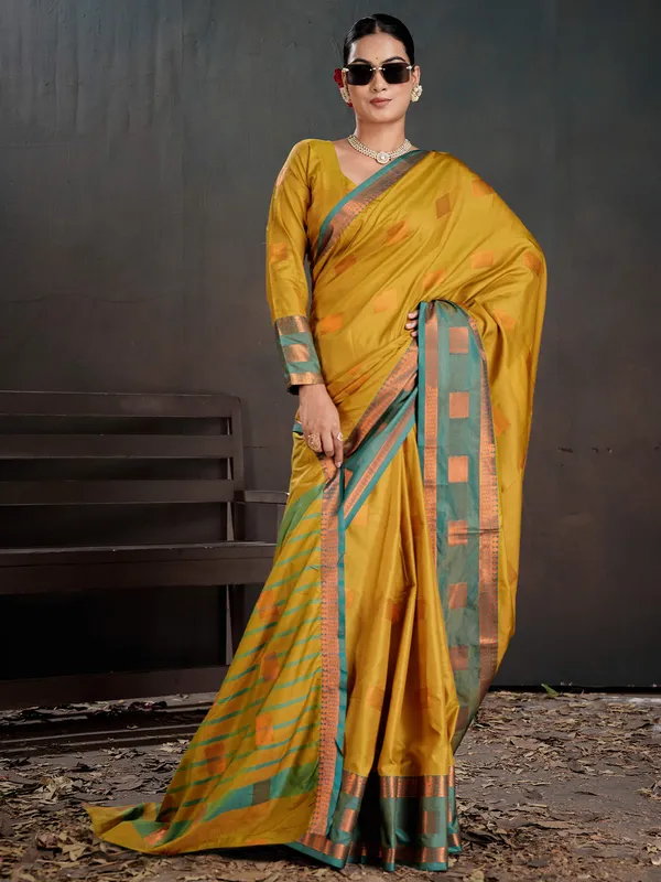 Women's_Silk_Blend_Yellow_Woven_Design_Designer_Saree_With_Blouse_Piece