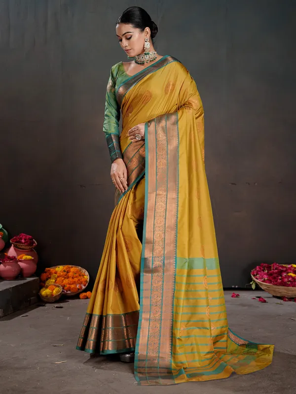 Women's_Silk_Blend_Yellow_Woven_Design_Designer_Saree_With_Blouse_Piece