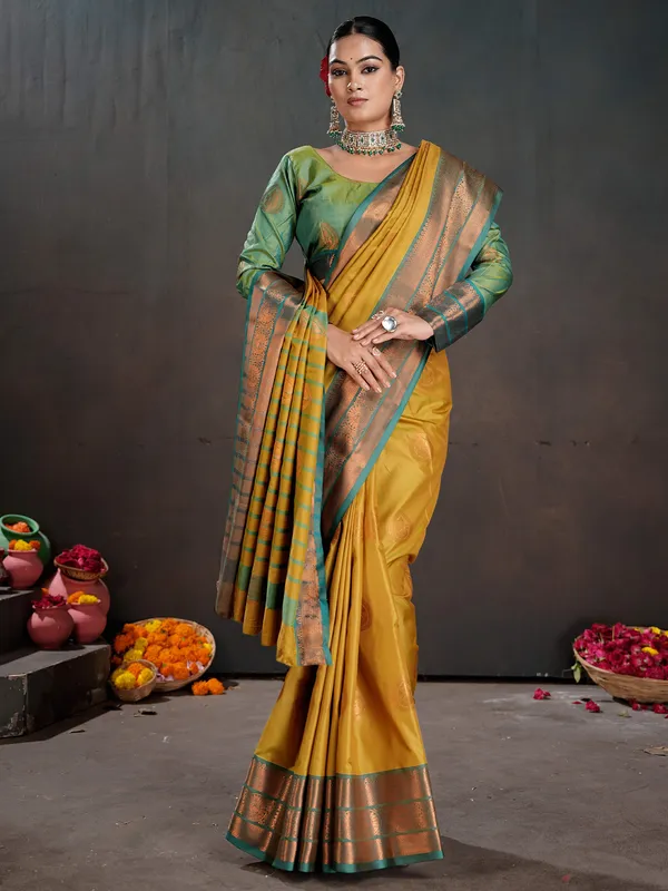Women's_Silk_Blend_Yellow_Woven_Design_Designer_Saree_With_Blouse_Piece