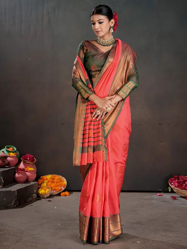 Women's_Silk_Blend_Coral_Woven_Design_Designer_Saree_With_Blouse_Piece