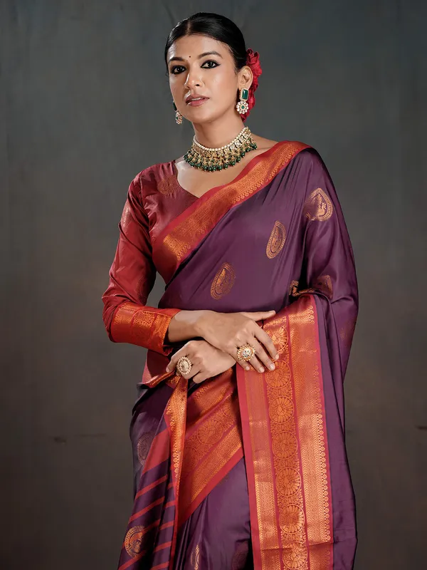 Women's_Silk_Blend_Violet_Woven_Design_Designer_Saree_With_Blouse_Piece